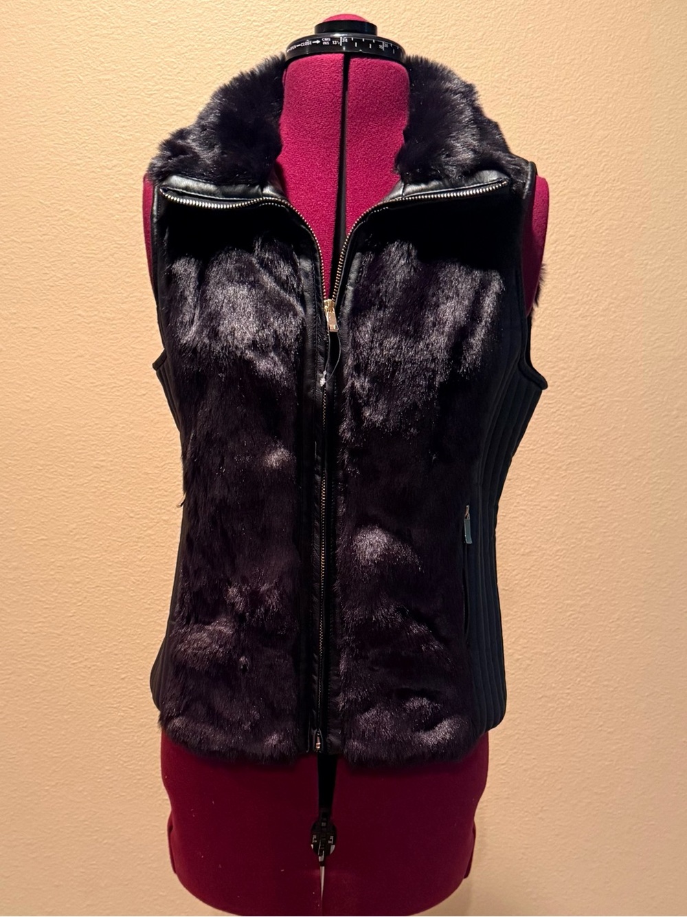 Black Faux Fur Zip Front Vest